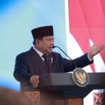 Presiden RI Prabowo Subianto saat menyampaikan pidato di pengukuhan hakim Mahkamah Agung, Jakarta, Kamis (12/6/2025).