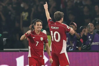 Ole Romeny rayakan gol penalti ke gawang China, gol ketiganya dalam tiga laga bersama Timnas Indonesia di Kualifikasi Piala Dunia 2026.